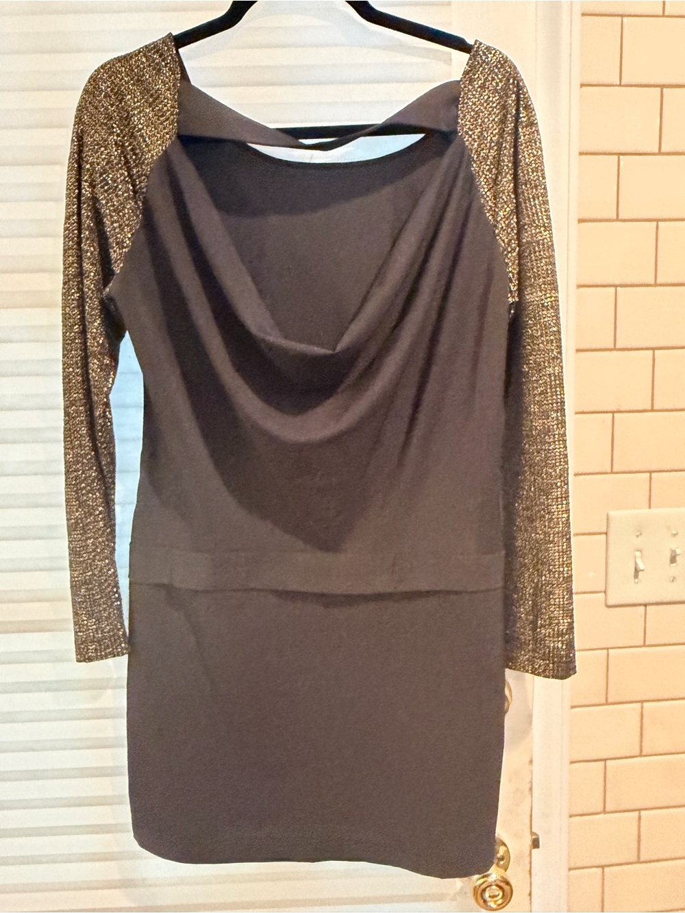 BCBGeneration Black Dress with Gold Metallic Sleeves